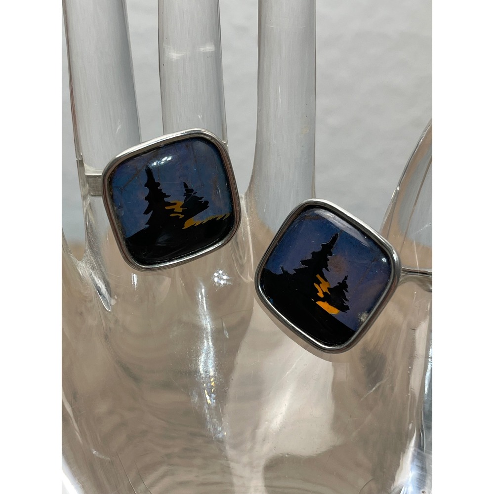Unique‎ 70's Mens Cufflinks Butterfly Wing Silhouette Trees Night Sky Scene